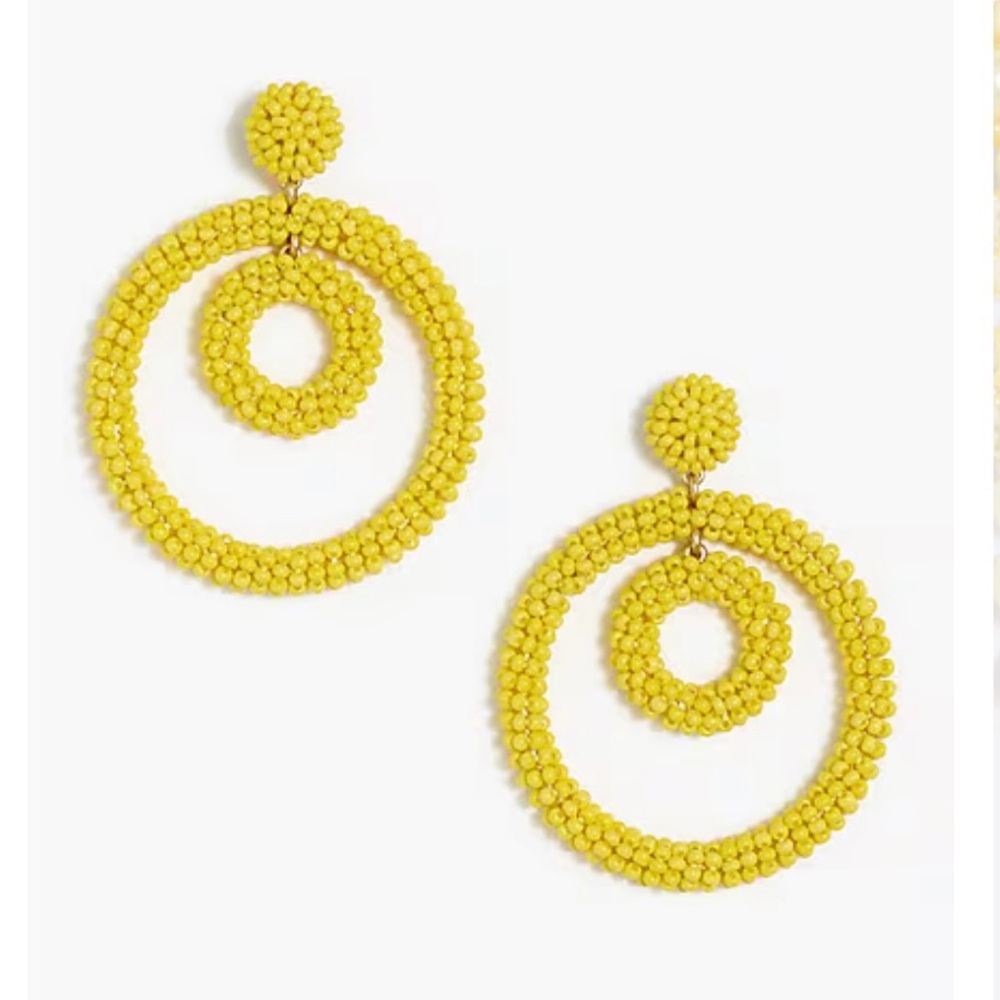Yellow Beaded Hoop Earrings